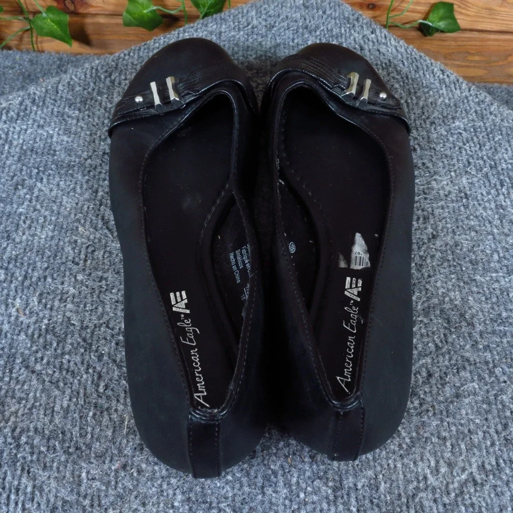 American Eagle 172077 Womens Ballet Flat 8.5 Wide Work Office Black Synthetic